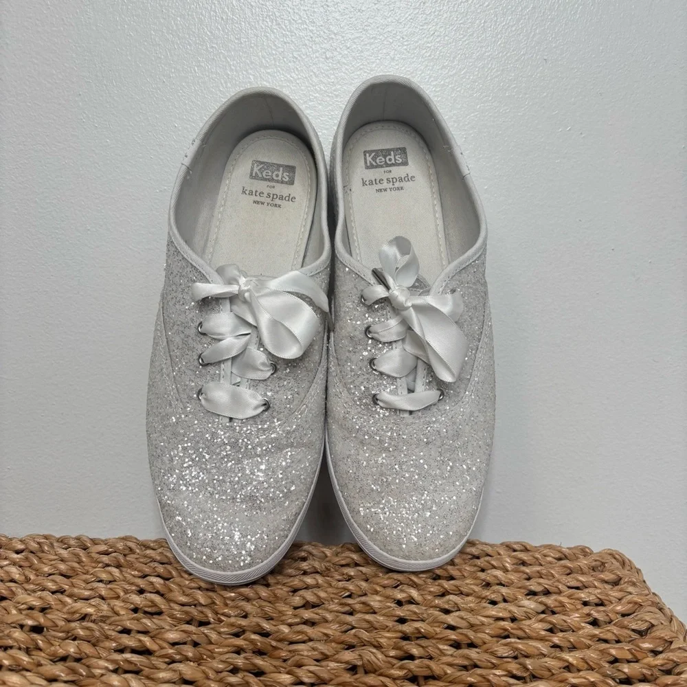 Keds x Kate Spade Glitter Sneakers Womens 9.5 White Bridal Lace Up